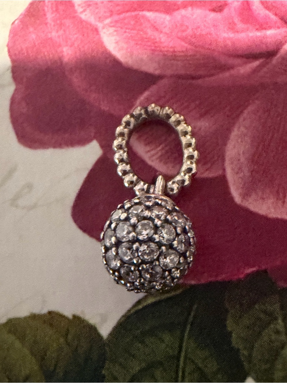 Authentic Pandora Silver Pave Ball Pendant #398690C01